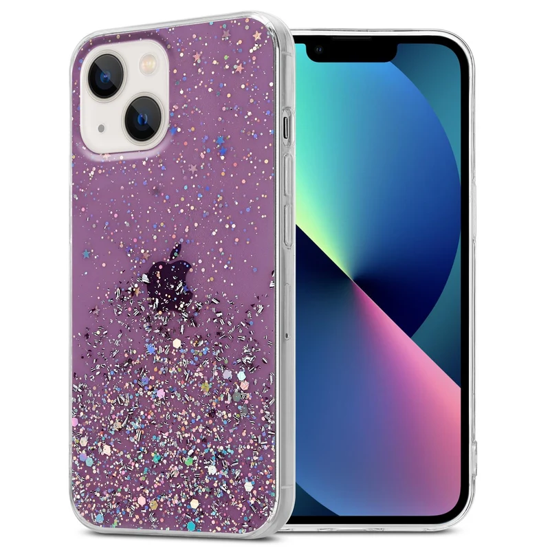 Cadorabo Hülle kompatibel mit Apple iPhone 13 MINI Schutzhülle aus flexiblem TPU Silikon mit funkelnden Glitter