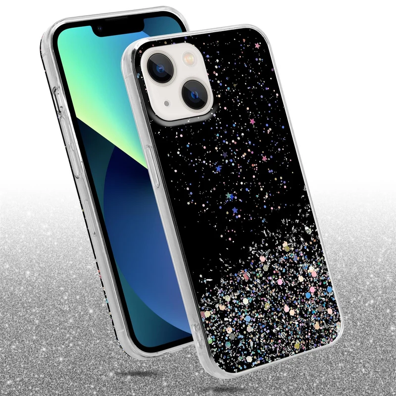 Cadorabo Hülle kompatibel mit Apple iPhone 13 MINI Schutzhülle aus flexiblem TPU Silikon mit funkelnden Glitter