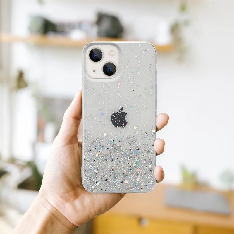 Cadorabo Hülle kompatibel mit Apple iPhone 13 MINI Schutzhülle aus flexiblem TPU Silikon mit funkelnden Glitter