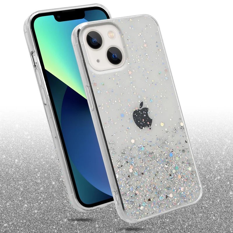 Cadorabo Hülle kompatibel mit Apple iPhone 13 MINI Schutzhülle aus flexiblem TPU Silikon mit funkelnden Glitter