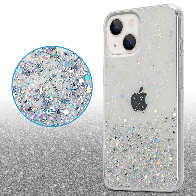 Cadorabo Hülle kompatibel mit Apple iPhone 13 MINI Schutzhülle aus flexiblem TPU Silikon mit funkelnden Glitter