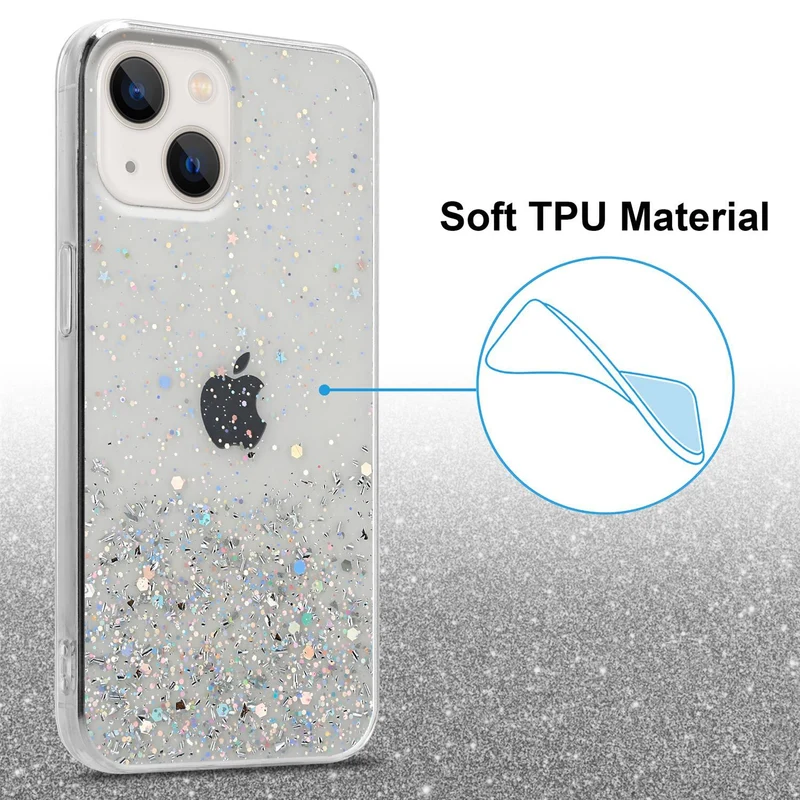 Cadorabo Hülle kompatibel mit Apple iPhone 13 MINI Schutzhülle aus flexiblem TPU Silikon mit funkelnden Glitter