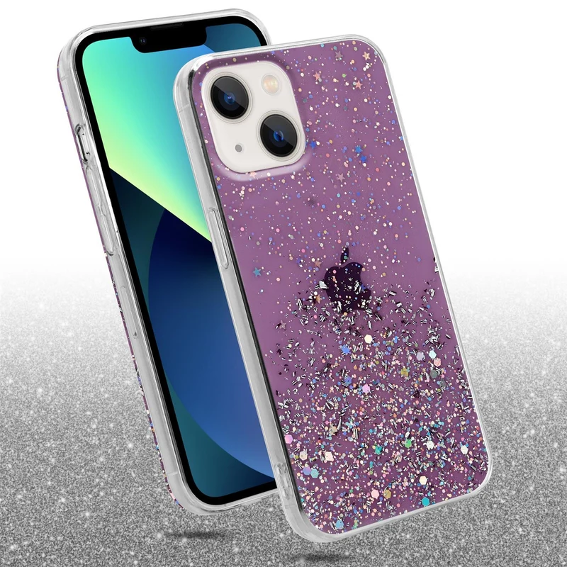 Cadorabo Hülle kompatibel mit Apple iPhone 13 MINI Schutzhülle aus flexiblem TPU Silikon mit funkelnden Glitter