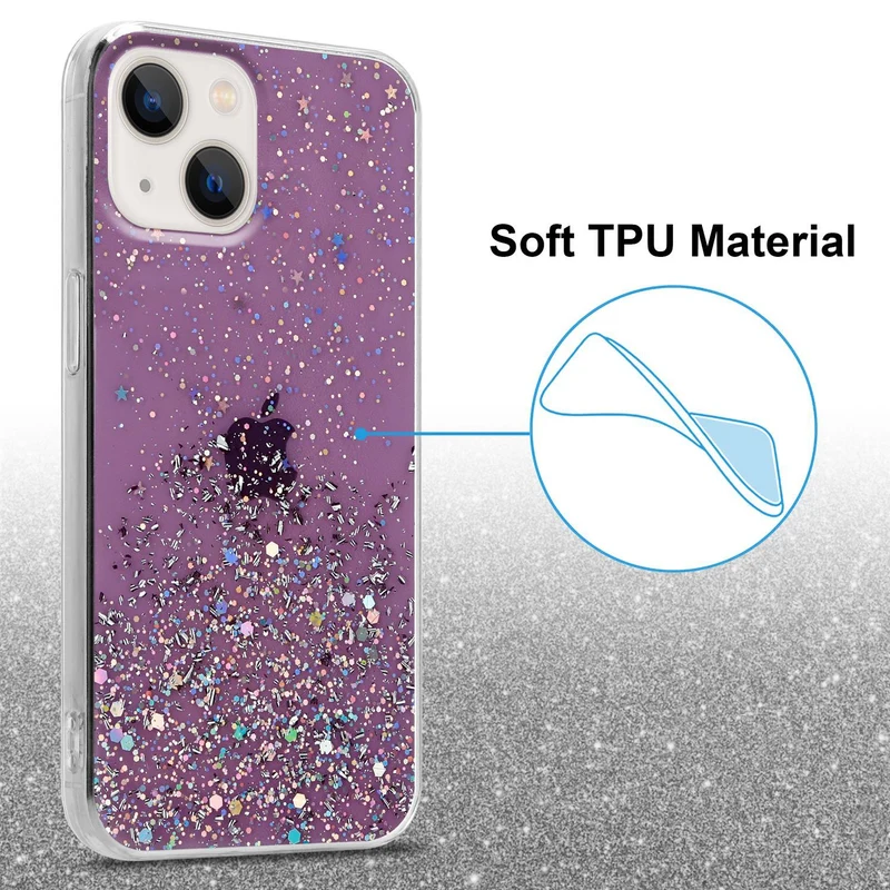 Cadorabo Hülle kompatibel mit Apple iPhone 13 MINI Schutzhülle aus flexiblem TPU Silikon mit funkelnden Glitter