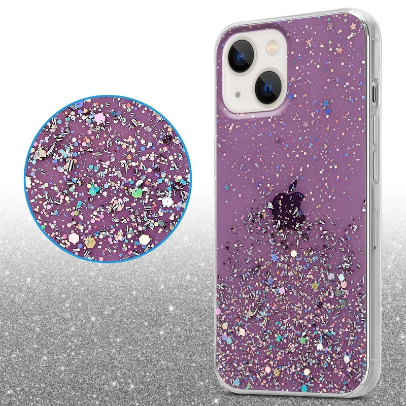 Cadorabo Hülle kompatibel mit Apple iPhone 13 MINI Schutzhülle aus flexiblem TPU Silikon mit funkelnden Glitter