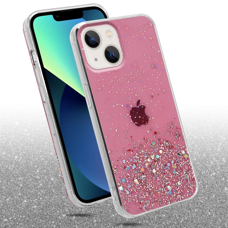 Cadorabo Hülle kompatibel mit Apple iPhone 13 MINI Schutzhülle aus flexiblem TPU Silikon mit funkelnden Glitter