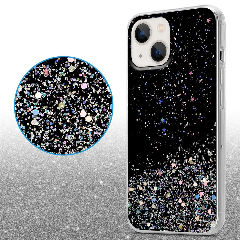 Cadorabo Hülle kompatibel mit Apple iPhone 13 Schutzhülle aus flexiblem TPU Silikon mit funkelnden Glitter