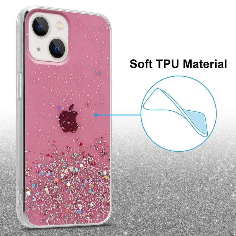 Cadorabo Hülle kompatibel mit Apple iPhone 13 Schutzhülle aus flexiblem TPU Silikon mit funkelnden Glitter