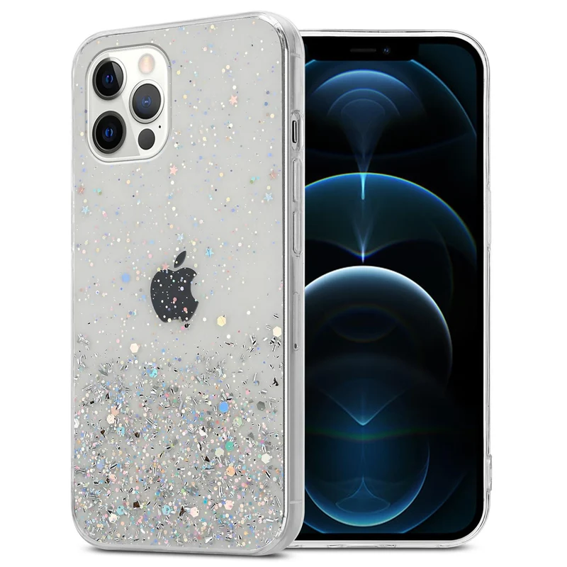 Cadorabo Hülle kompatibel mit Apple iPhone 12 PRO MAX Schutzhülle aus flexiblem TPU Silikon mit funkelnden Glitter