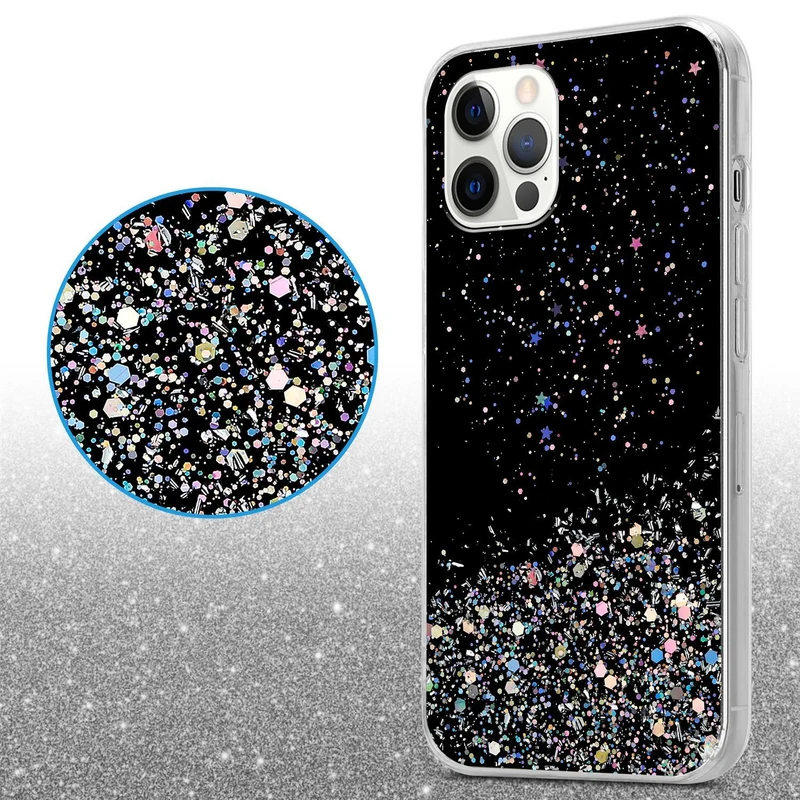 Cadorabo Hülle kompatibel mit Apple iPhone 12 PRO MAX Schutzhülle aus flexiblem TPU Silikon mit funkelnden Glitter