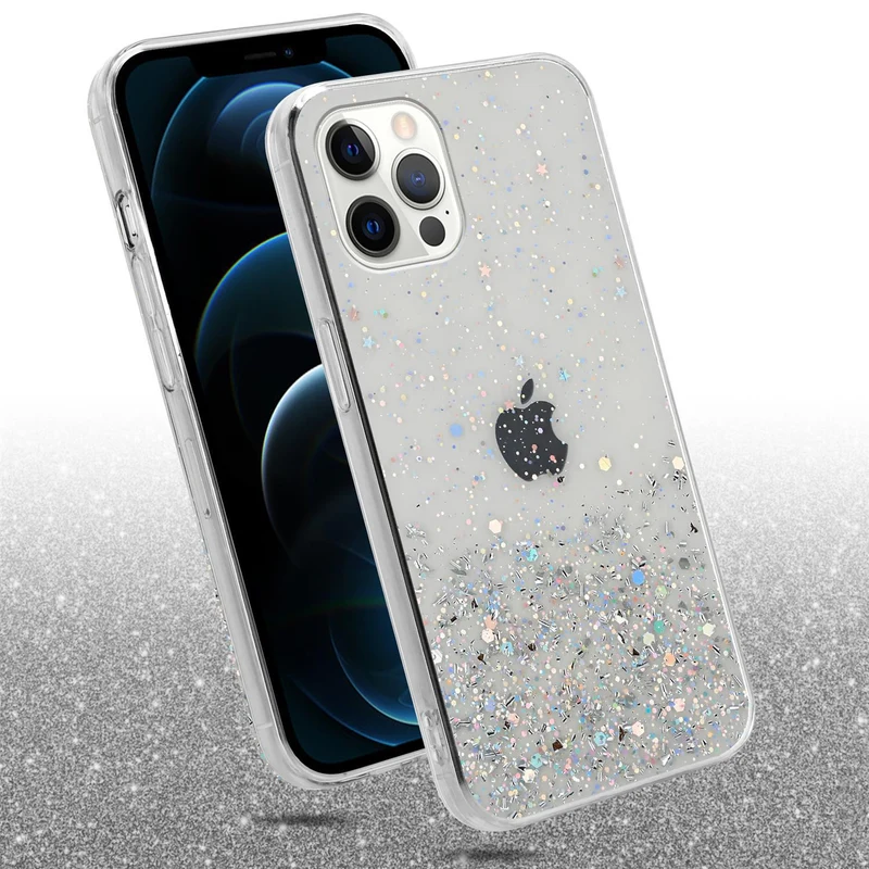 Cadorabo Hülle kompatibel mit Apple iPhone 12 PRO MAX Schutzhülle aus flexiblem TPU Silikon mit funkelnden Glitter
