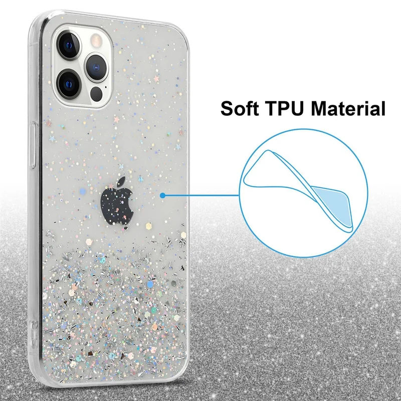 Cadorabo Hülle kompatibel mit Apple iPhone 12 PRO MAX Schutzhülle aus flexiblem TPU Silikon mit funkelnden Glitter