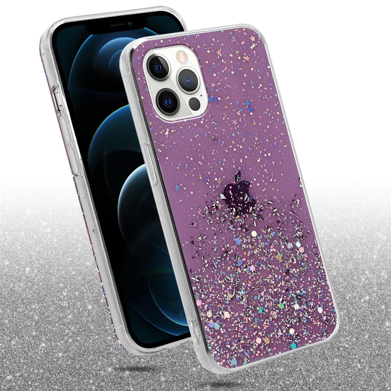 Cadorabo Hülle kompatibel mit Apple iPhone 12 PRO MAX Schutzhülle aus flexiblem TPU Silikon mit funkelnden Glitter