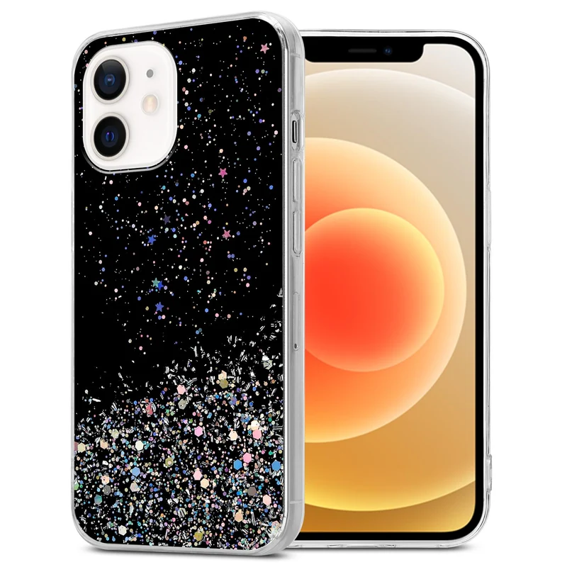 Cadorabo Hülle kompatibel mit Apple iPhone 12 MINI Schutzhülle aus flexiblem TPU Silikon mit funkelnden Glitter
