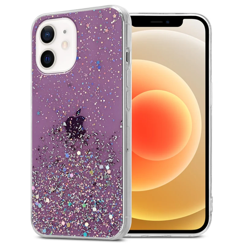 Cadorabo Hülle kompatibel mit Apple iPhone 12 MINI Schutzhülle aus flexiblem TPU Silikon mit funkelnden Glitter