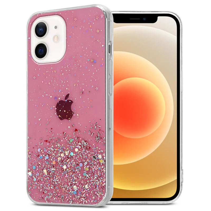 Cadorabo Hülle kompatibel mit Apple iPhone 12 MINI Schutzhülle aus flexiblem TPU Silikon mit funkelnden Glitter