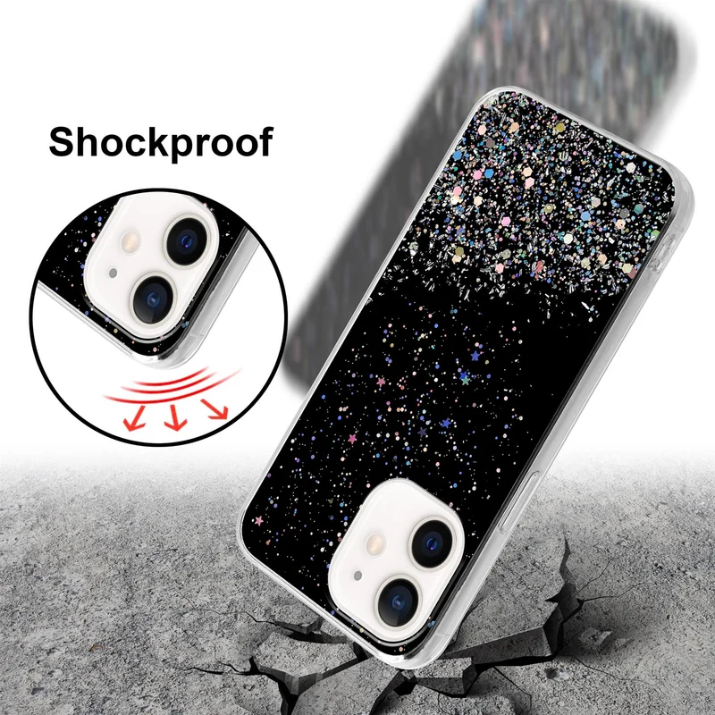 Cadorabo Hülle kompatibel mit Apple iPhone 12 MINI Schutzhülle aus flexiblem TPU Silikon mit funkelnden Glitter