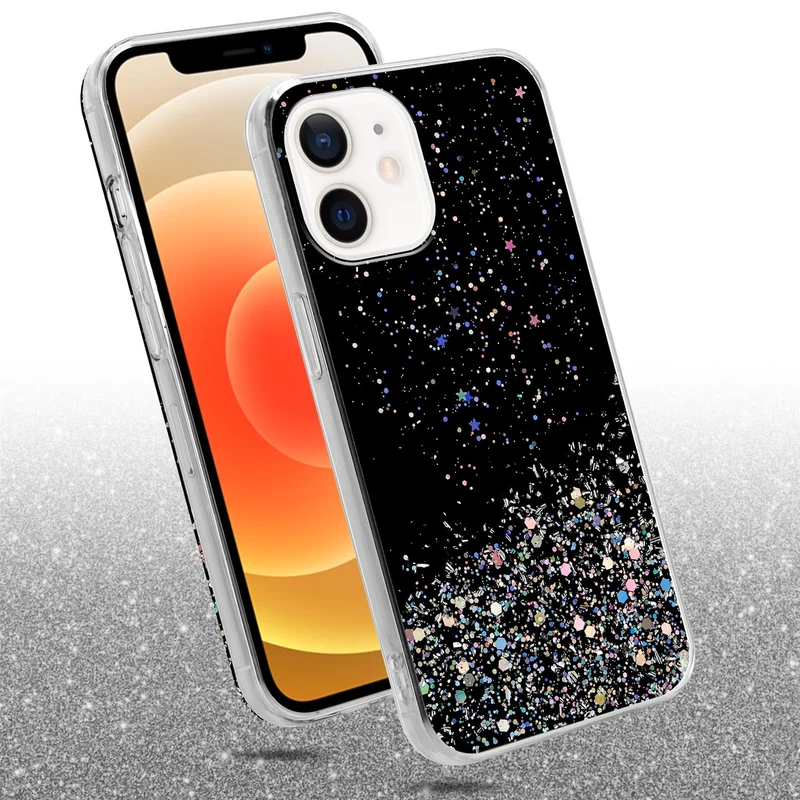 Cadorabo Hülle kompatibel mit Apple iPhone 12 MINI Schutzhülle aus flexiblem TPU Silikon mit funkelnden Glitter