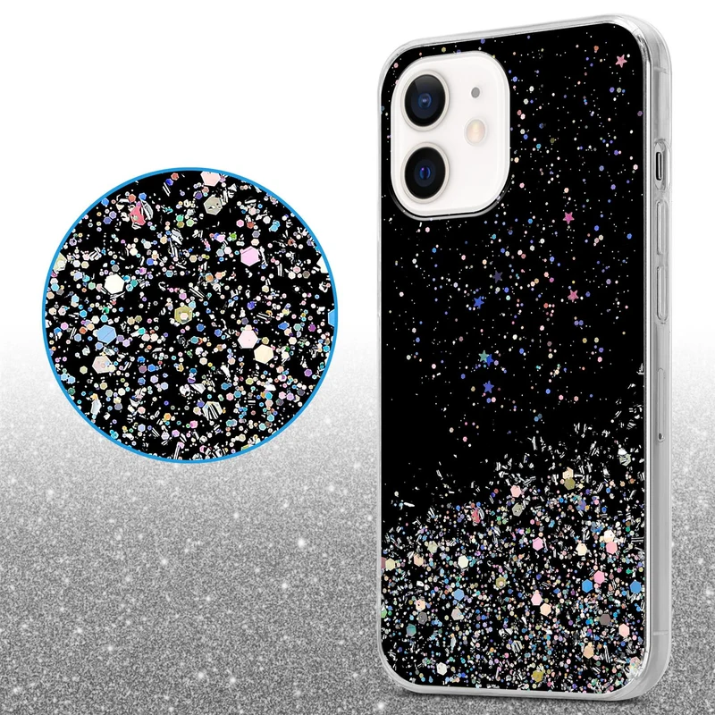 Cadorabo Hülle kompatibel mit Apple iPhone 12 MINI Schutzhülle aus flexiblem TPU Silikon mit funkelnden Glitter