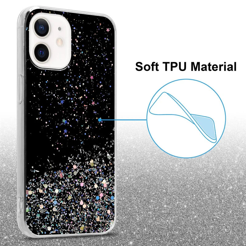 Cadorabo Hülle kompatibel mit Apple iPhone 12 MINI Schutzhülle aus flexiblem TPU Silikon mit funkelnden Glitter