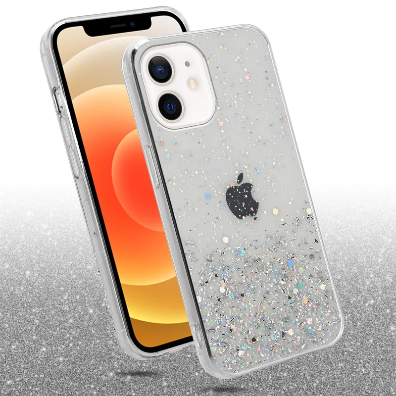 Cadorabo Hülle kompatibel mit Apple iPhone 12 MINI Schutzhülle aus flexiblem TPU Silikon mit funkelnden Glitter