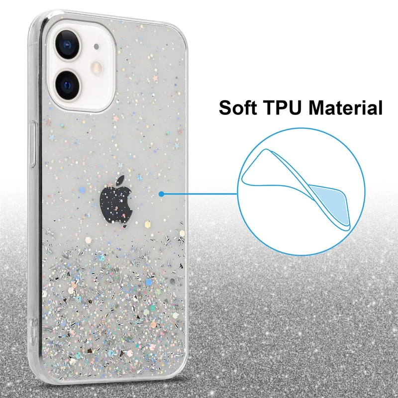 Cadorabo Hülle kompatibel mit Apple iPhone 12 MINI Schutzhülle aus flexiblem TPU Silikon mit funkelnden Glitter