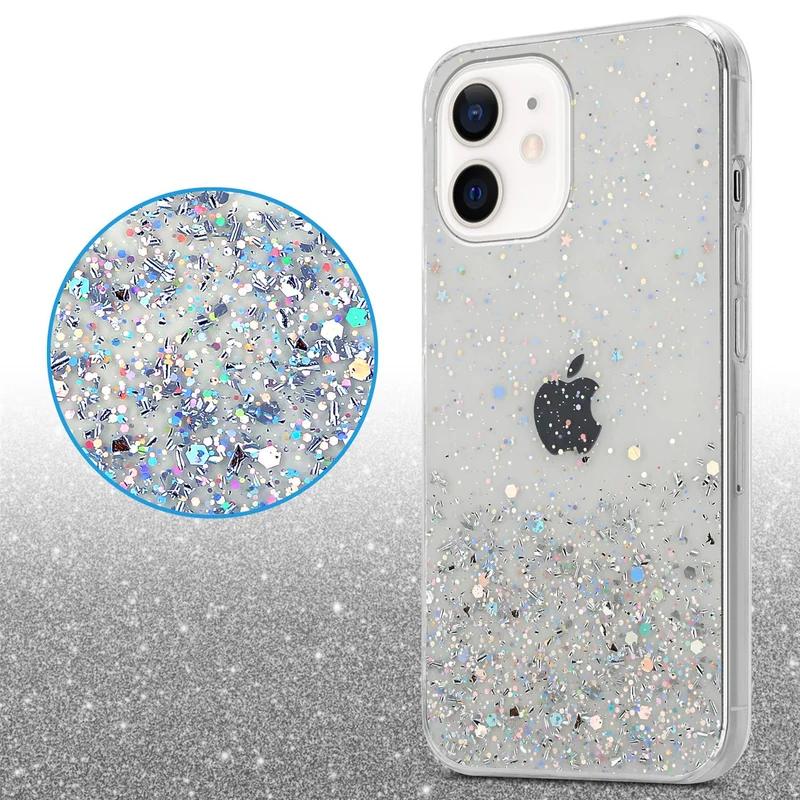 Cadorabo Hülle kompatibel mit Apple iPhone 12 MINI Schutzhülle aus flexiblem TPU Silikon mit funkelnden Glitter
