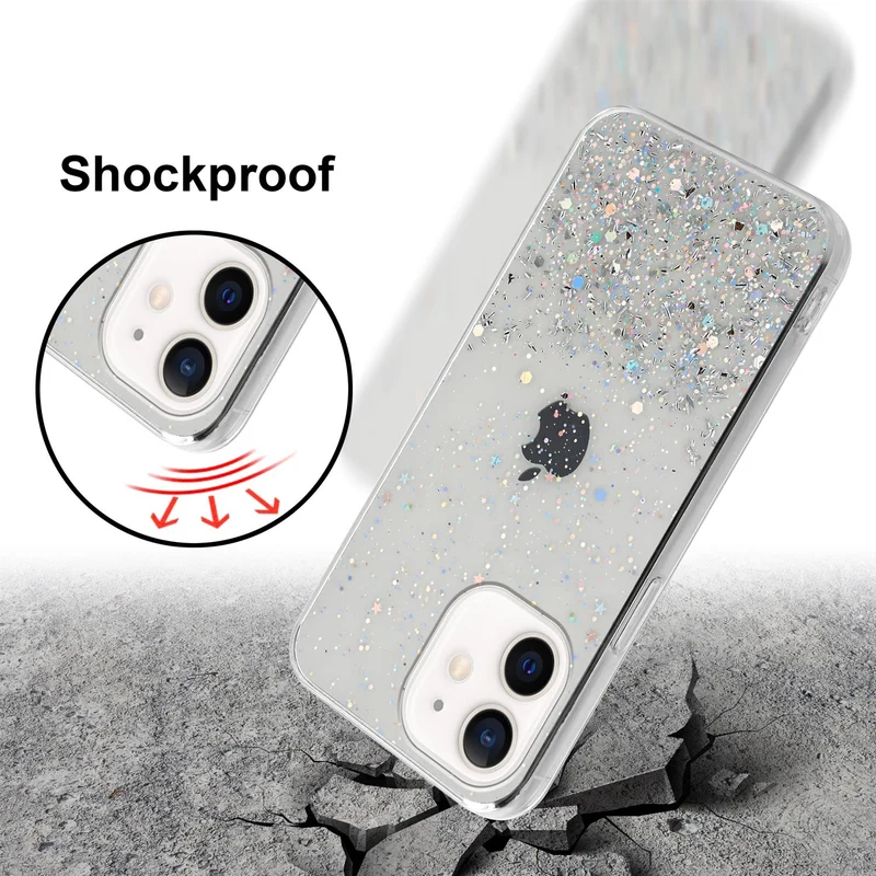 Cadorabo Hülle kompatibel mit Apple iPhone 12 MINI Schutzhülle aus flexiblem TPU Silikon mit funkelnden Glitter