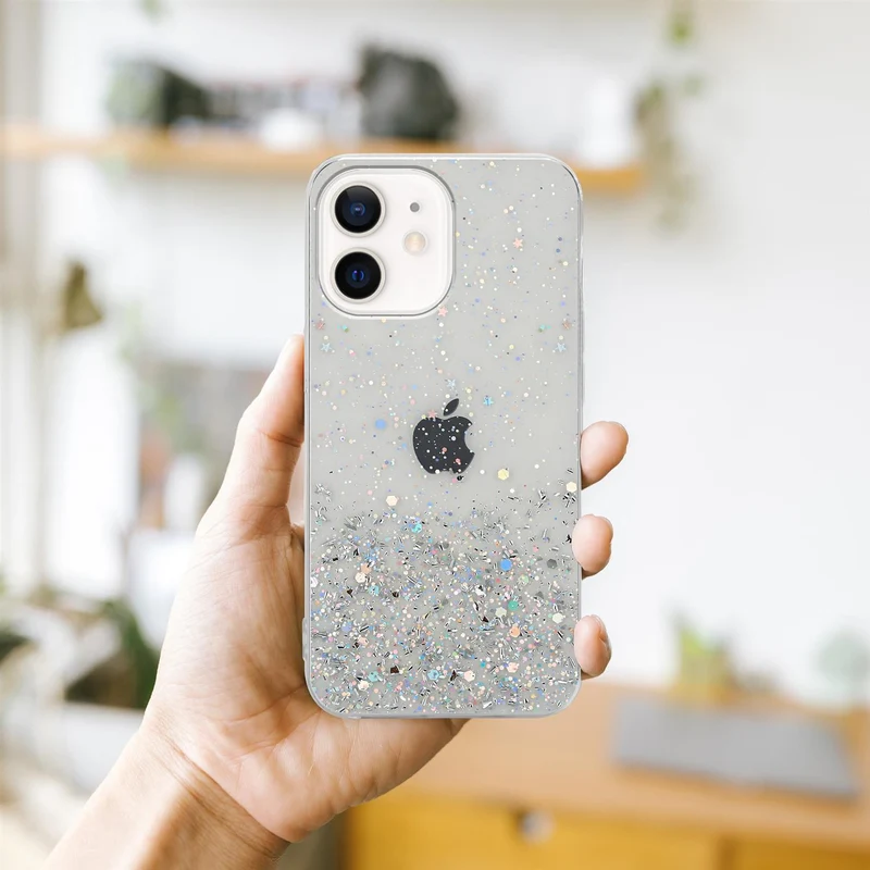Cadorabo Hülle kompatibel mit Apple iPhone 12 MINI Schutzhülle aus flexiblem TPU Silikon mit funkelnden Glitter