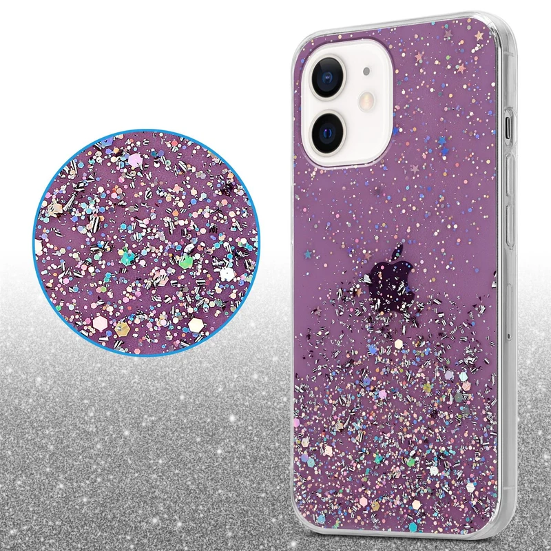 Cadorabo Hülle kompatibel mit Apple iPhone 12 MINI Schutzhülle aus flexiblem TPU Silikon mit funkelnden Glitter