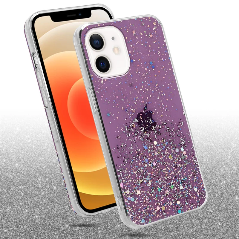 Cadorabo Hülle kompatibel mit Apple iPhone 12 MINI Schutzhülle aus flexiblem TPU Silikon mit funkelnden Glitter