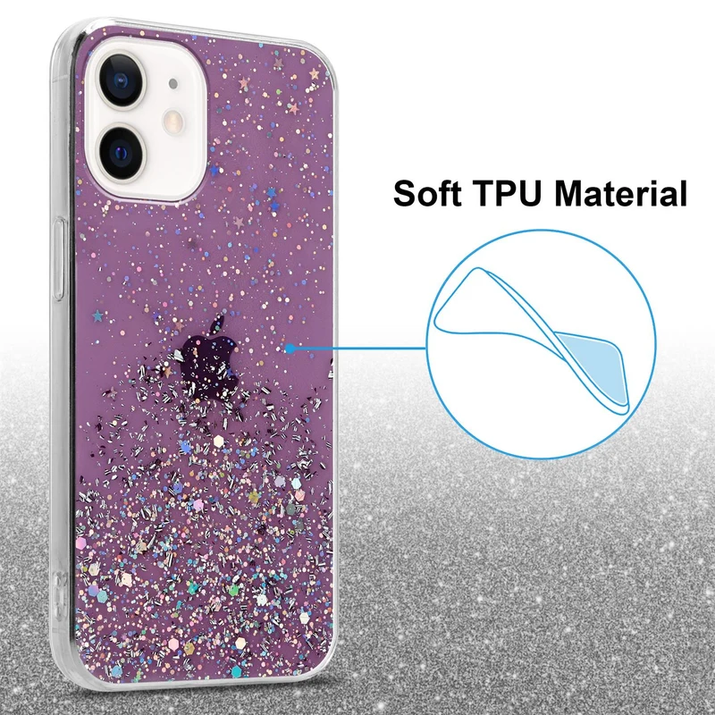 Cadorabo Hülle kompatibel mit Apple iPhone 12 MINI Schutzhülle aus flexiblem TPU Silikon mit funkelnden Glitter