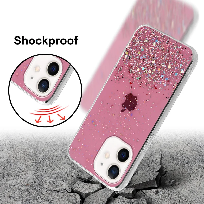 Cadorabo Hülle kompatibel mit Apple iPhone 12 MINI Schutzhülle aus flexiblem TPU Silikon mit funkelnden Glitter