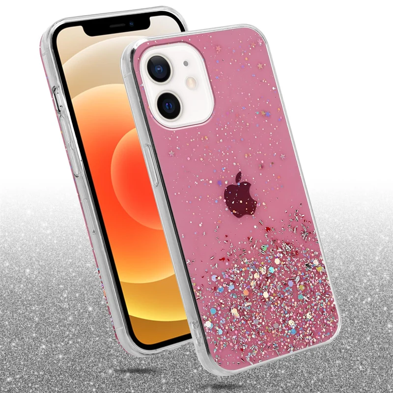 Cadorabo Hülle kompatibel mit Apple iPhone 12 MINI Schutzhülle aus flexiblem TPU Silikon mit funkelnden Glitter