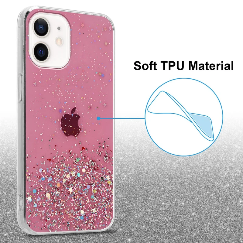 Cadorabo Hülle kompatibel mit Apple iPhone 12 MINI Schutzhülle aus flexiblem TPU Silikon mit funkelnden Glitter