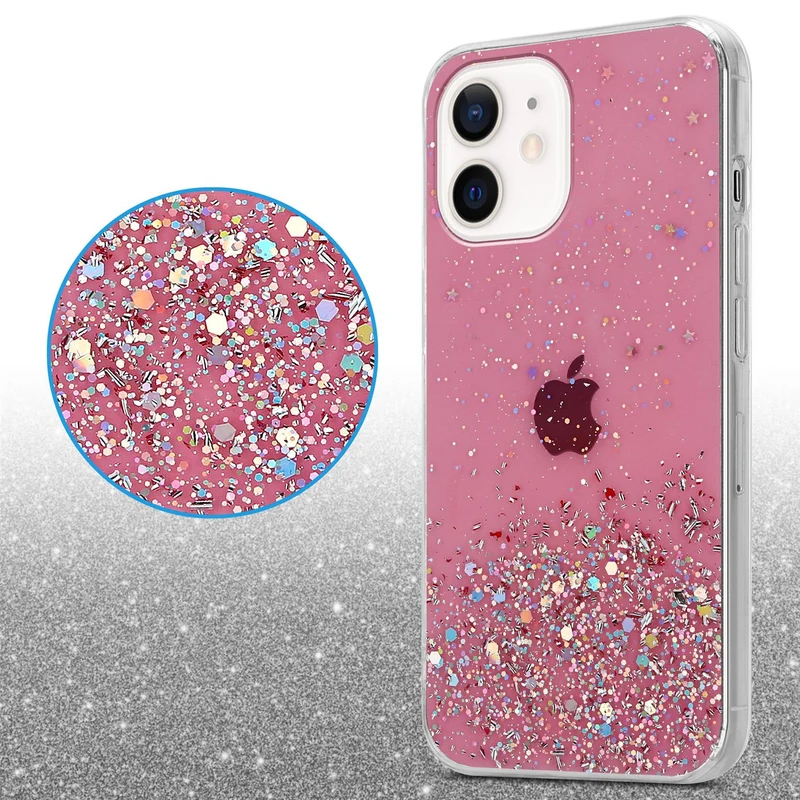 Cadorabo Hülle kompatibel mit Apple iPhone 12 MINI Schutzhülle aus flexiblem TPU Silikon mit funkelnden Glitter