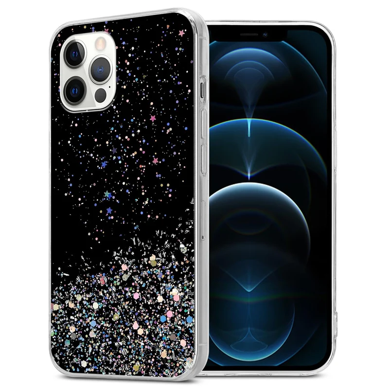 Cadorabo Hülle kompatibel mit Apple iPhone 12 / 12 PRO Schutzhülle aus flexiblem TPU Silikon mit funkelnden Glitter