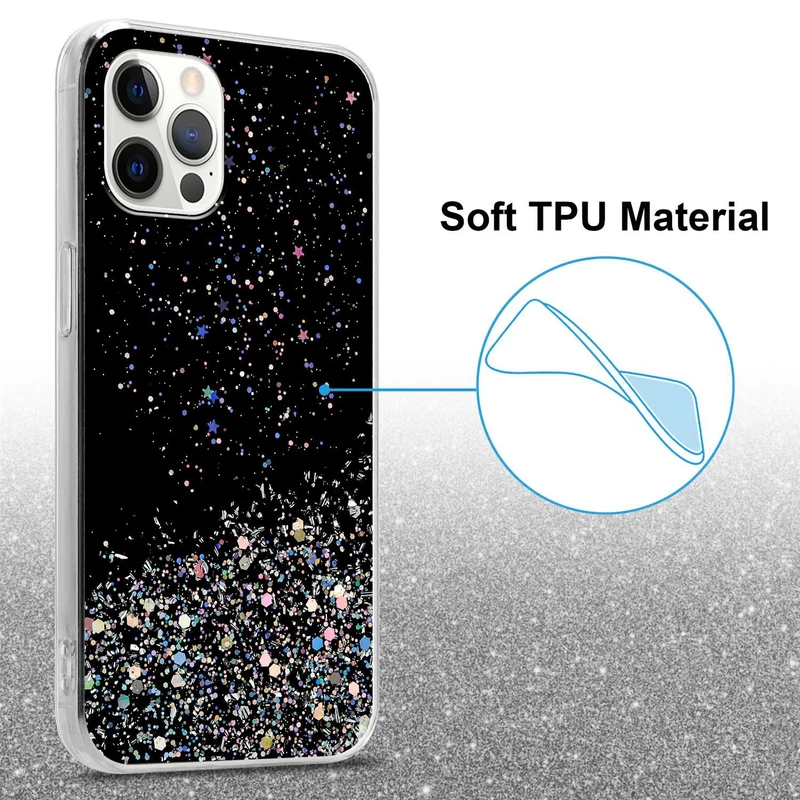 Cadorabo Hülle kompatibel mit Apple iPhone 12 / 12 PRO Schutzhülle aus flexiblem TPU Silikon mit funkelnden Glitter