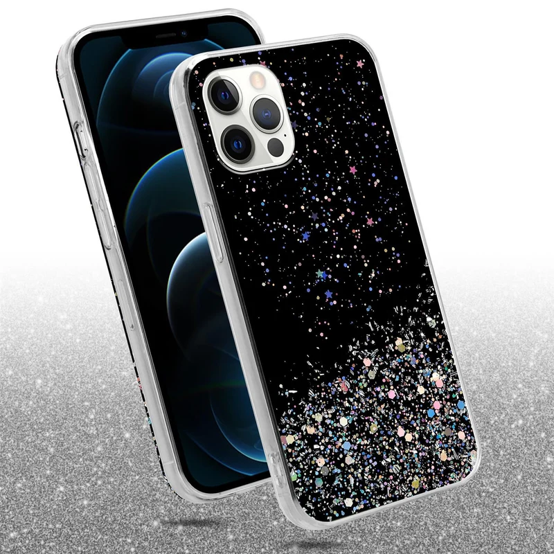 Cadorabo Hülle kompatibel mit Apple iPhone 12 / 12 PRO Schutzhülle aus flexiblem TPU Silikon mit funkelnden Glitter