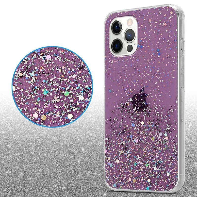Cadorabo Hülle kompatibel mit Apple iPhone 12 / 12 PRO Schutzhülle aus flexiblem TPU Silikon mit funkelnden Glitter