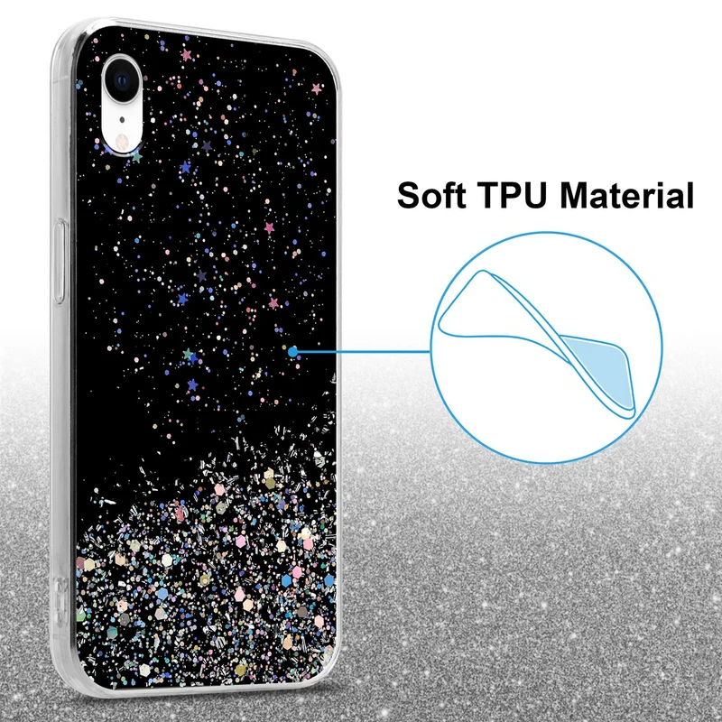 Cadorabo Hülle kompatibel mit Apple iPhone XR Schutzhülle aus flexiblem TPU Silikon mit funkelnden Glitter