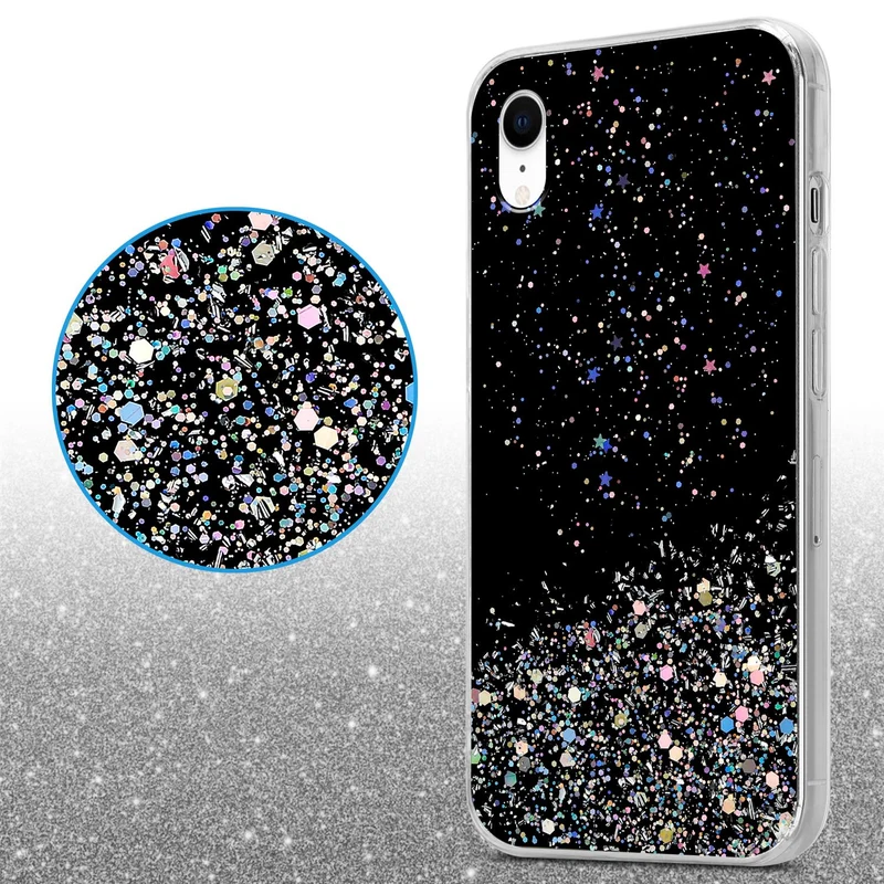 Cadorabo Hülle kompatibel mit Apple iPhone XR Schutzhülle aus flexiblem TPU Silikon mit funkelnden Glitter