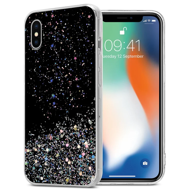 Cadorabo Hülle kompatibel mit Apple iPhone XS MAX Schutzhülle aus flexiblem TPU Silikon mit funkelnden Glitter
