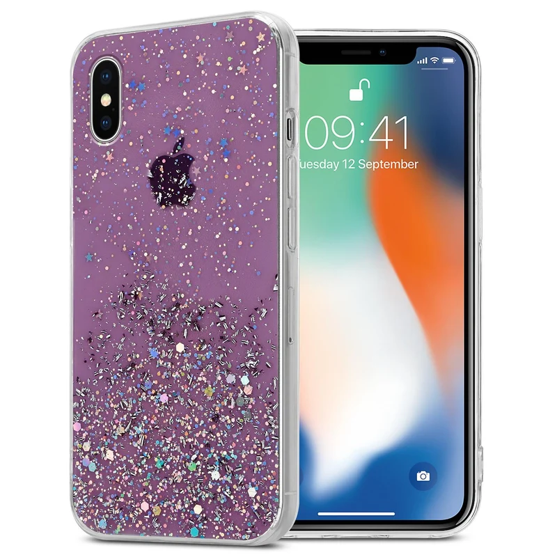 Cadorabo Hülle kompatibel mit Apple iPhone XS MAX Schutzhülle aus flexiblem TPU Silikon mit funkelnden Glitter