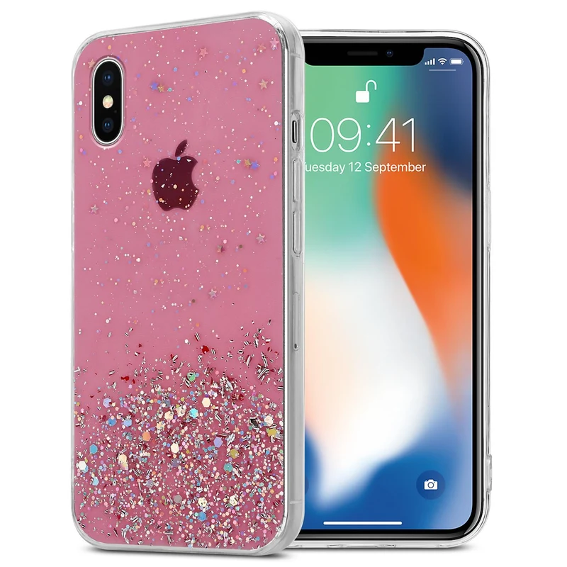 Cadorabo Hülle kompatibel mit Apple iPhone XS MAX Schutzhülle aus flexiblem TPU Silikon mit funkelnden Glitter