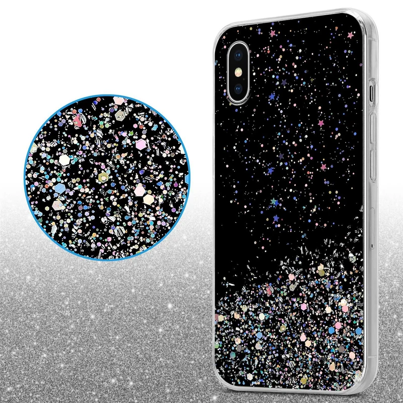 Cadorabo Hülle kompatibel mit Apple iPhone XS MAX Schutzhülle aus flexiblem TPU Silikon mit funkelnden Glitter
