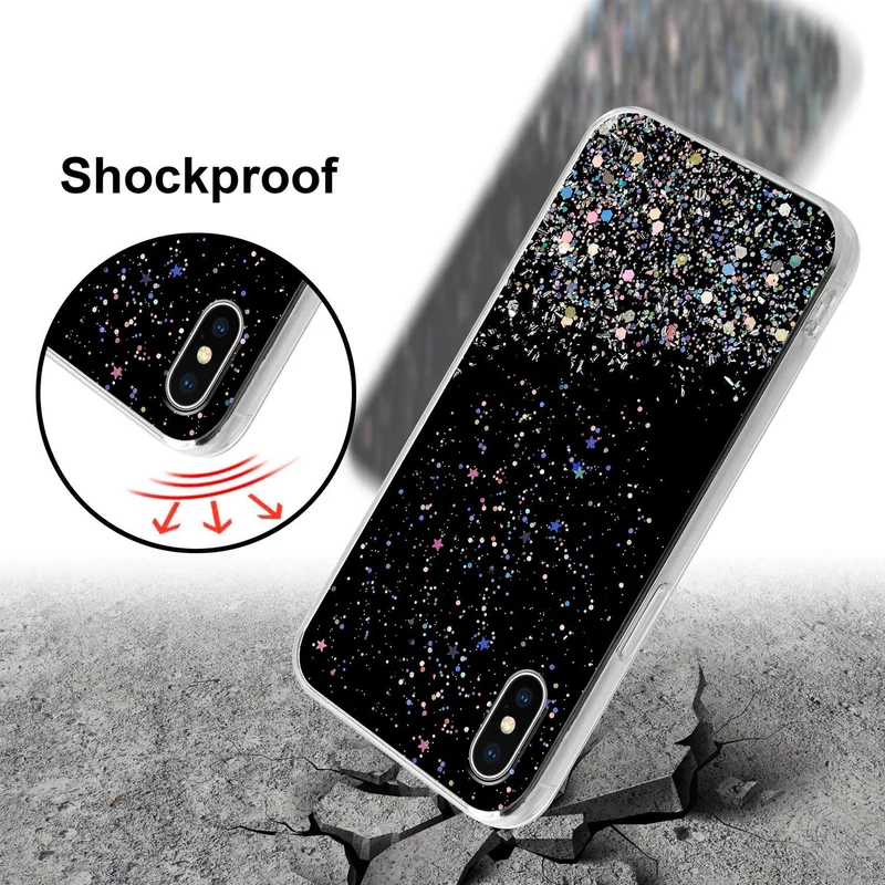 Cadorabo Hülle kompatibel mit Apple iPhone XS MAX Schutzhülle aus flexiblem TPU Silikon mit funkelnden Glitter