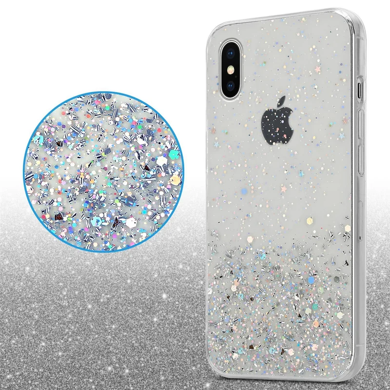 Cadorabo Hülle kompatibel mit Apple iPhone XS MAX Schutzhülle aus flexiblem TPU Silikon mit funkelnden Glitter