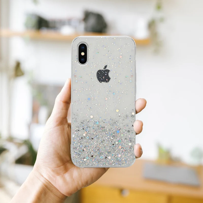Cadorabo Hülle kompatibel mit Apple iPhone XS MAX Schutzhülle aus flexiblem TPU Silikon mit funkelnden Glitter