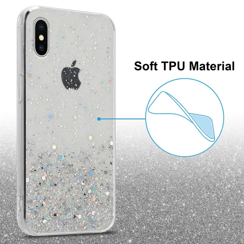 Cadorabo Hülle kompatibel mit Apple iPhone XS MAX Schutzhülle aus flexiblem TPU Silikon mit funkelnden Glitter